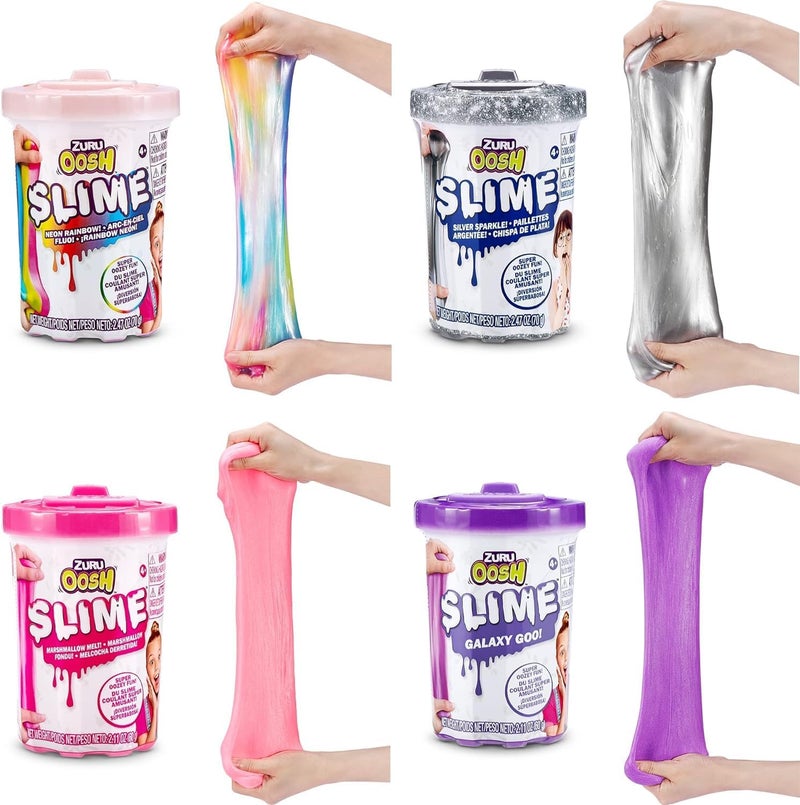 Zuru Oosh Slime Small Tub 70g (4 Pack) by ZURU, Gooey Slime and Epic Stretchy Slime for Girls and Kids (Rainbow, Pink, Purple, Silver) - Image 1